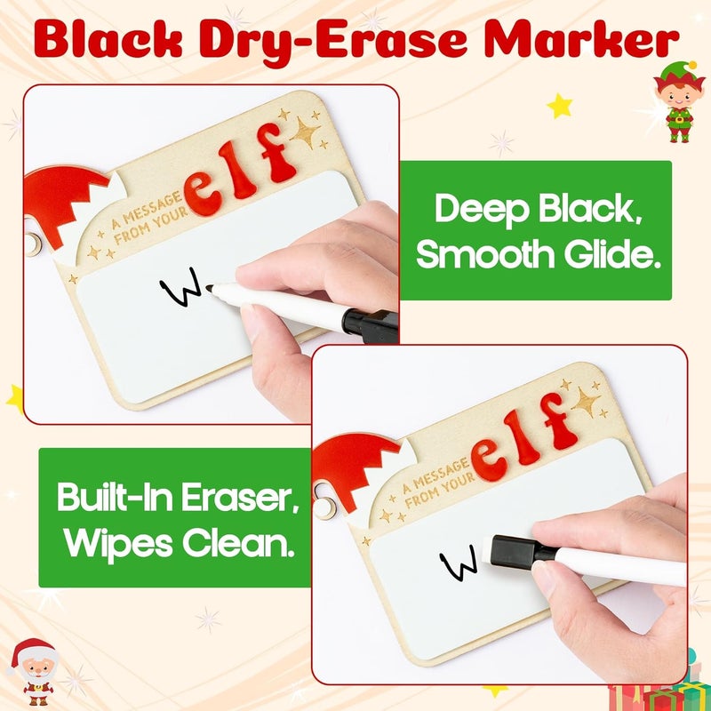 Eartim Christmas Elves Sign - 1Set Elves Message Board with Foldable Wood Tripod Easel Black Marker Dry Erase Whiteboard Home Table Decor Kids Birthday Christmas Gift Holiday Keepsake Xmas Party Favor - Image 5